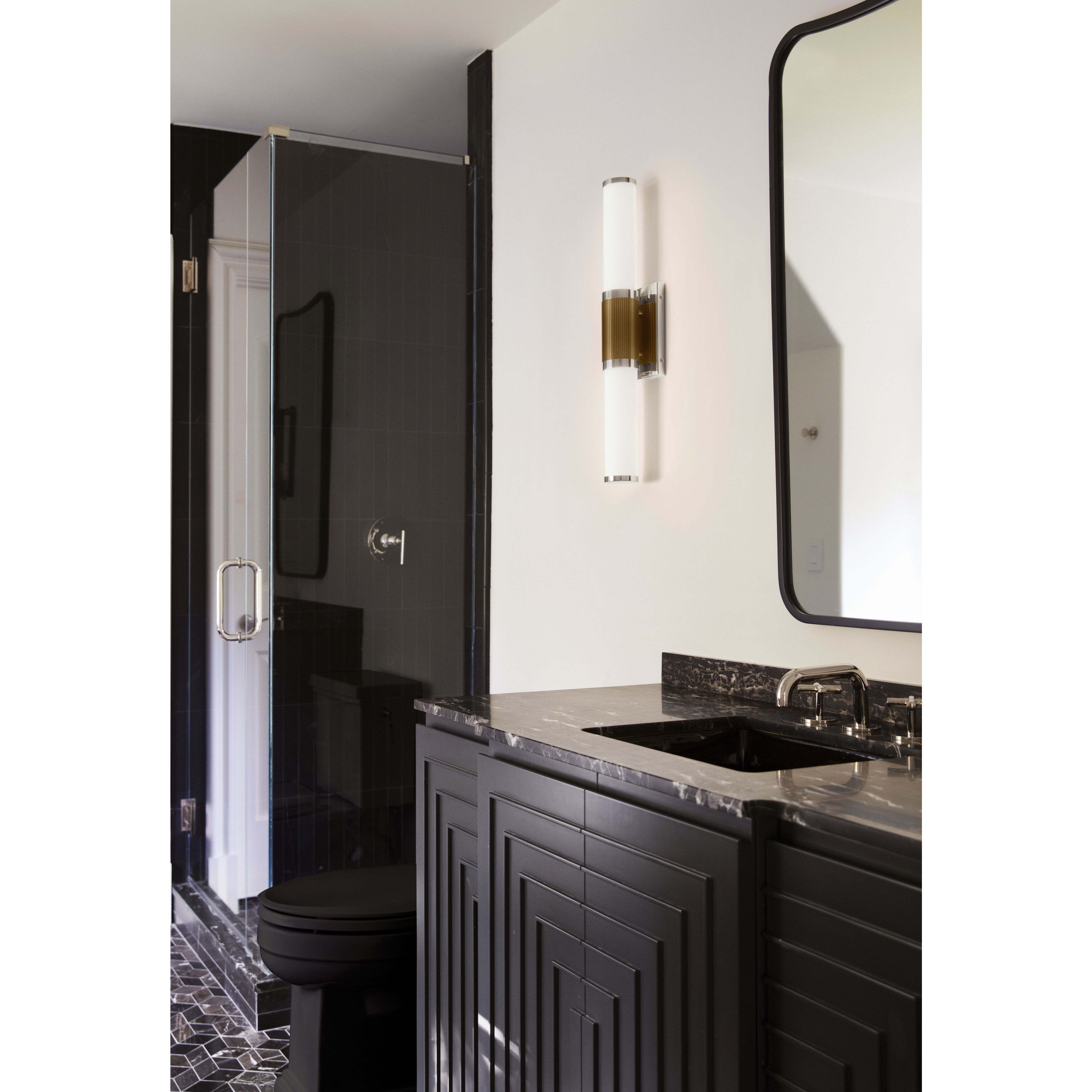 Zevi LED 29 inch Polished Nickel with Lacquered Brass Vanity Light Wall Light, Vertical