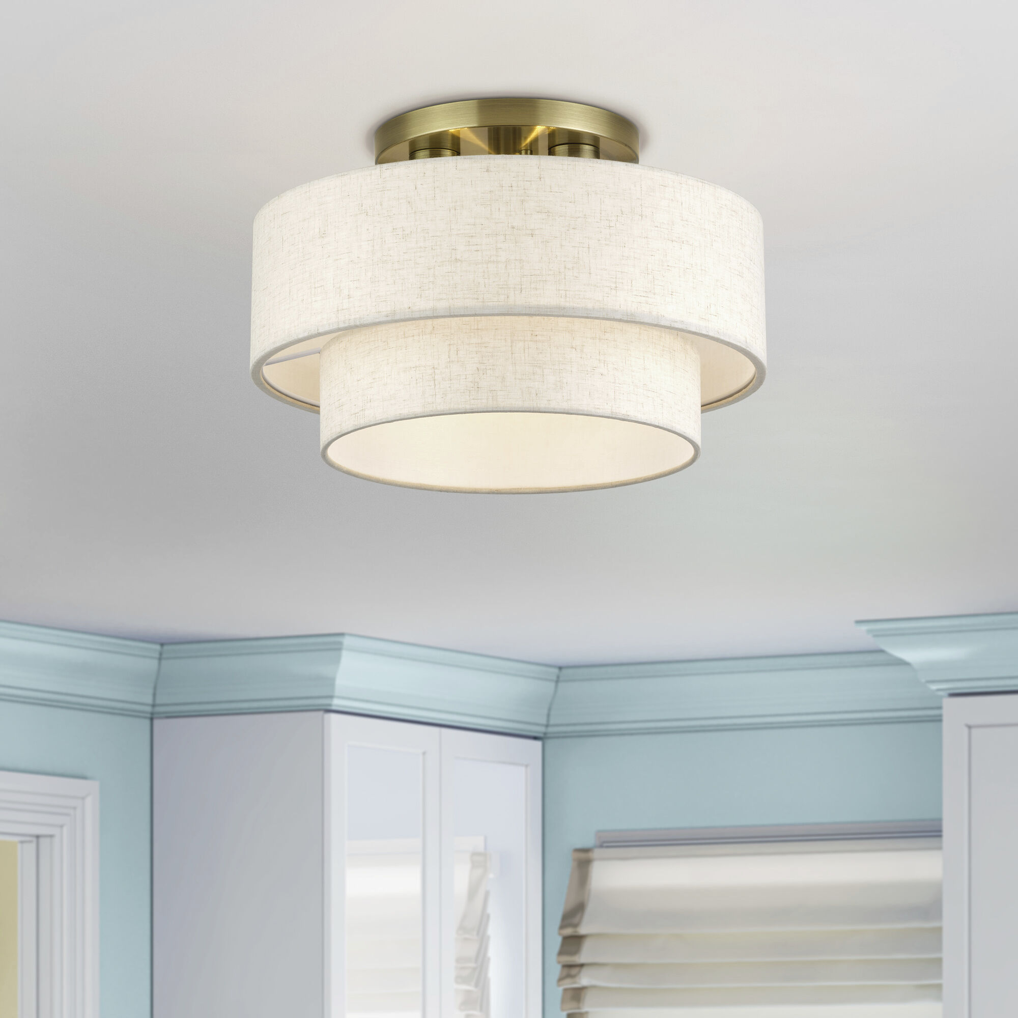 Manorwood 3 Light 15 inch Antique Brass Semi Flush Mount Ceiling Light, Large