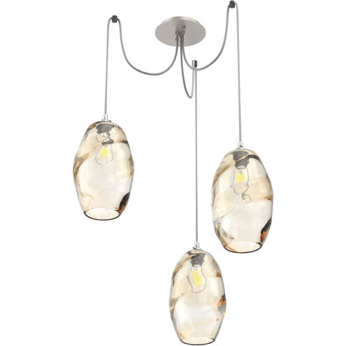 Ellisse 3 Light 15.5 inch Metallic Beige Silver Swag Multi-Pendant Ceiling Light in Amber Optic
