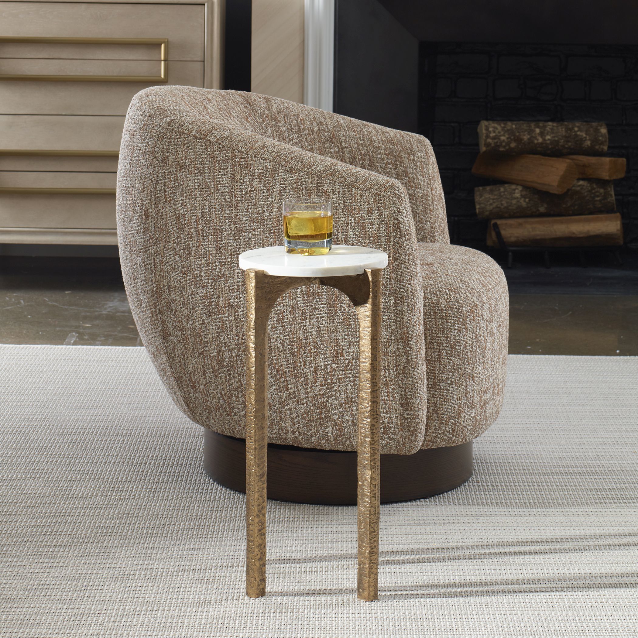 Vivi 22 X 12 inch Antique Brass and Natural Marble Drink Table