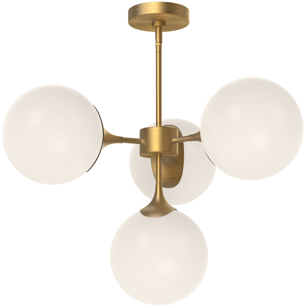 Alora Mood Nouveau 4 Light 26 inch Aged Gold/Opal Matte Glass Chandelier Ceiling Light