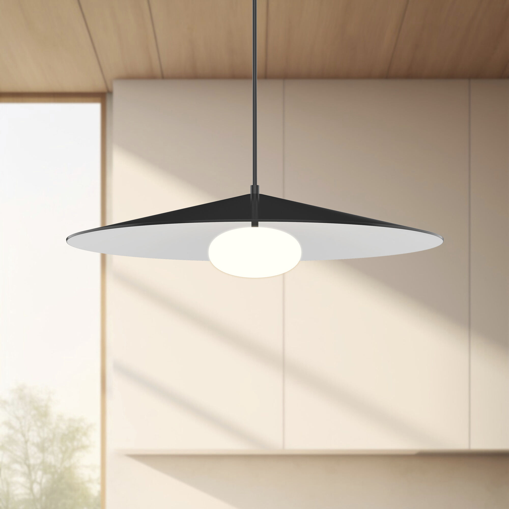Cruz LED 24 inch Metal - Black/White Pendant Ceiling Light in Metal - Black and White, Spun Aluminum Shade