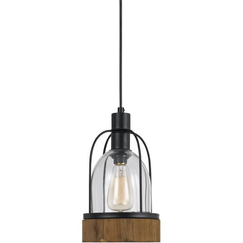 Beacon 1 Light 7 inch Black and Wood Pendant Ceiling Light