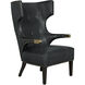 Heracles Black Leather, Antique Brass and Dark Walnut Occasional Chair
