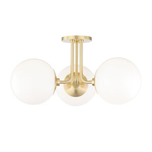 Stella 3 Light 24 inch Aged Brass Semi Flush Ceiling Light