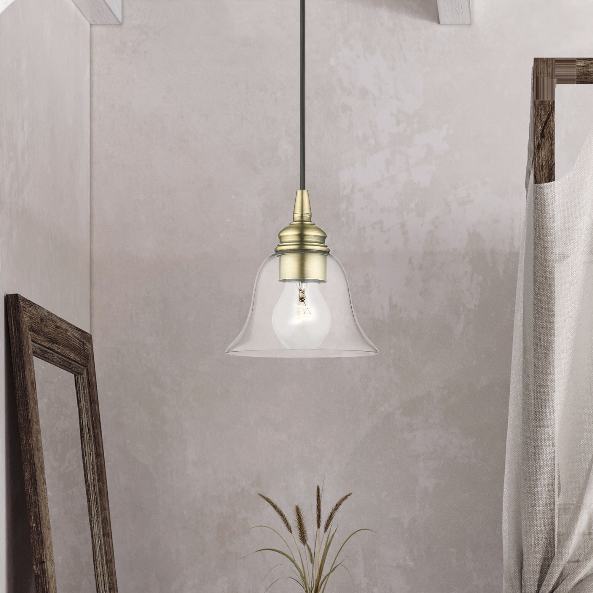Moreland 1 Light 6 inch Antique Brass Single Pendant Ceiling Light, Single