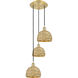 Woven Rattan 3 Light 18.5 inch Satin Gold Multi Pendant Ceiling Light