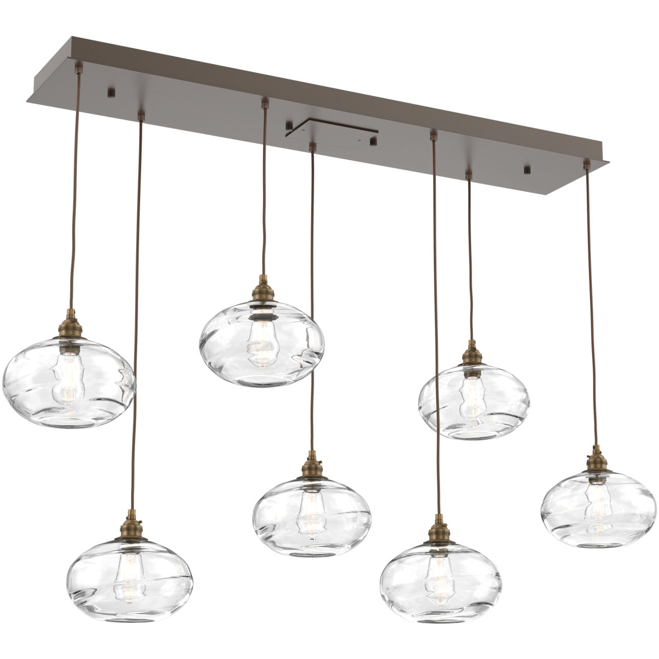 Coppa 7 Light Flat Bronze Linear Pendant Ceiling Light in Coppa Clear, Multi-Port
