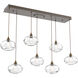 Coppa 7 Light Flat Bronze Linear Pendant Ceiling Light in Coppa Clear, Multi-Port