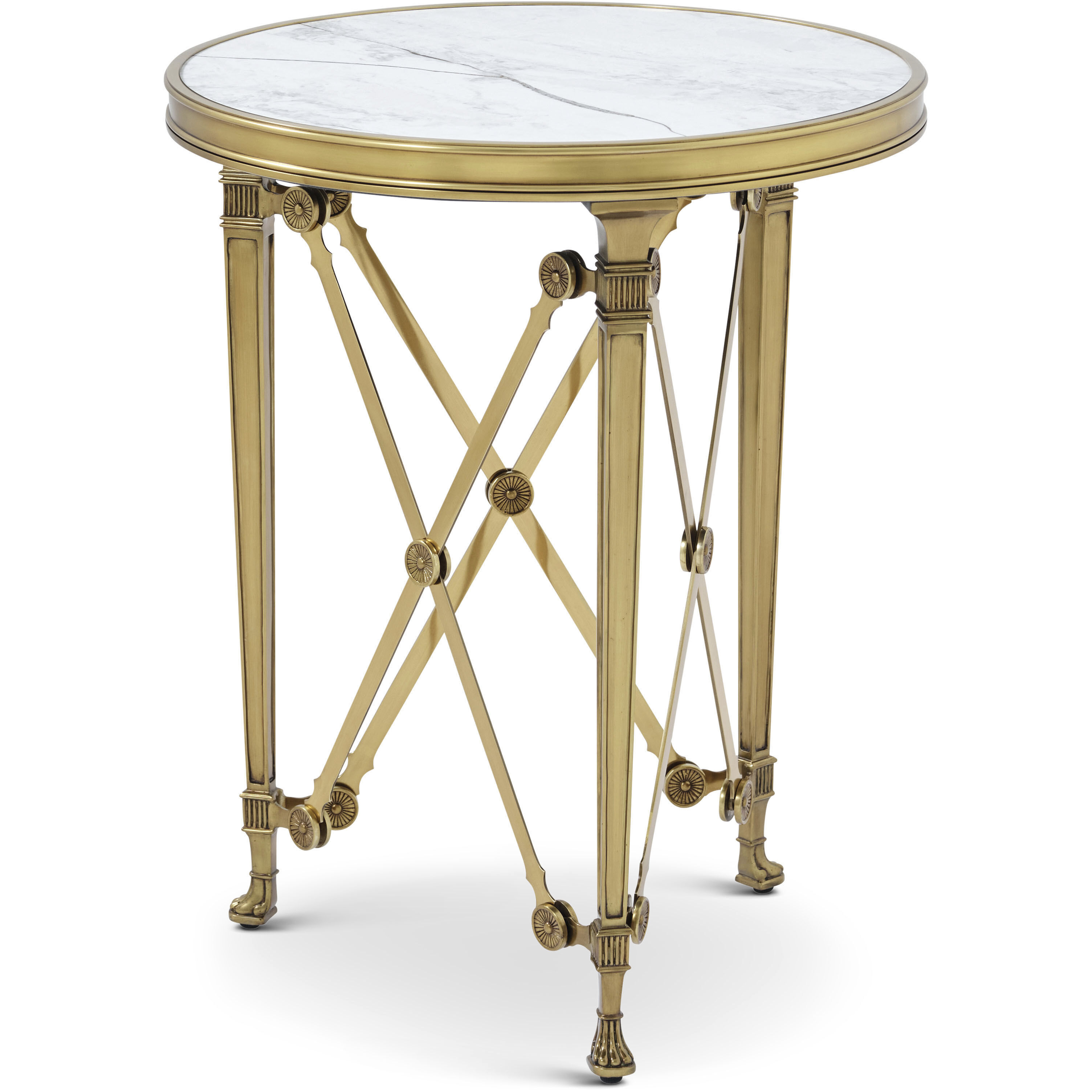 Spencer London 22 X 18 inch Side Table, Brass with Quartz Top, Small Round, Small Round Brass Side Table