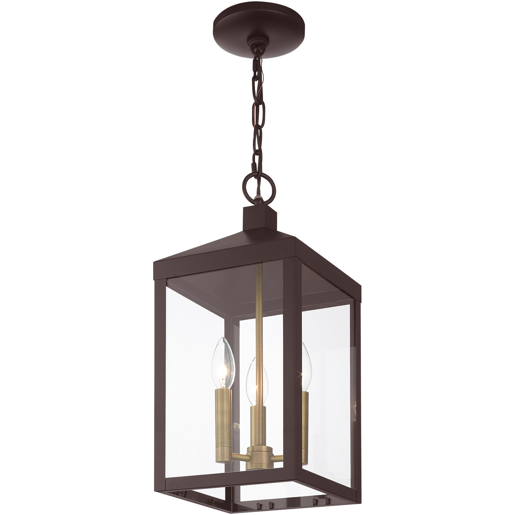 Nyack 3 Light 8.25 inch Bronze with Antique Brass Cluser Outdoor Pendant Lantern