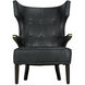 Heracles Black Leather with Antique Brass and Dark Walnut Occasional Chair