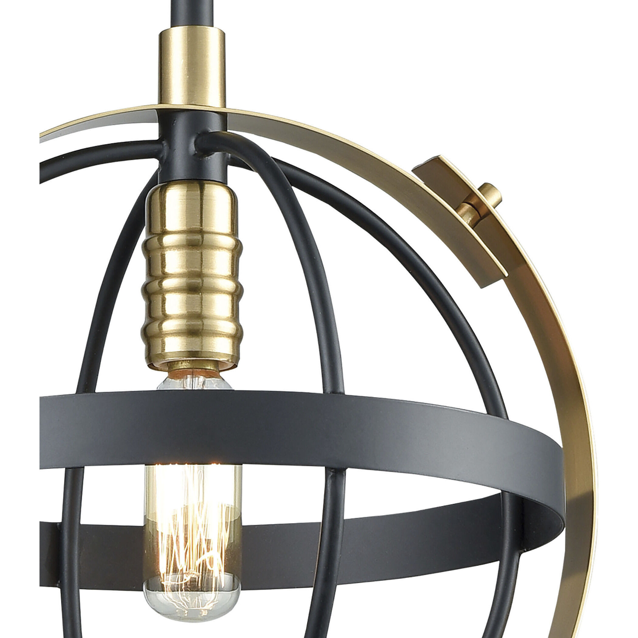 Caldwell 1 Light 10 inch Matte Black with Satin Brass Mini Pendant Ceiling Light