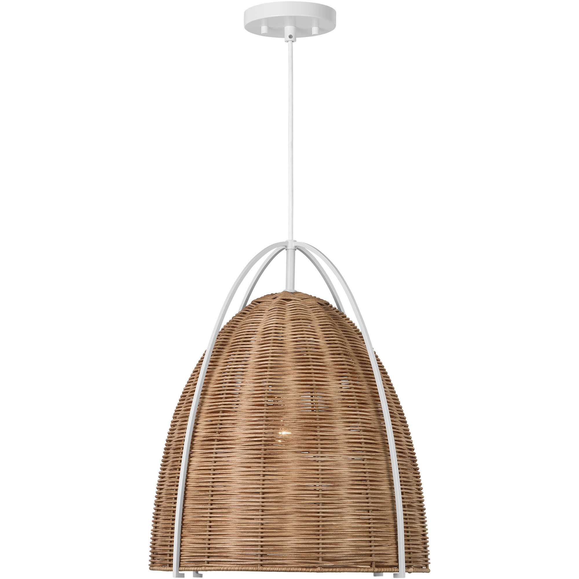 Sean Lavin Norman Pendant Ceiling Light in Matte White with Blonde Rattan