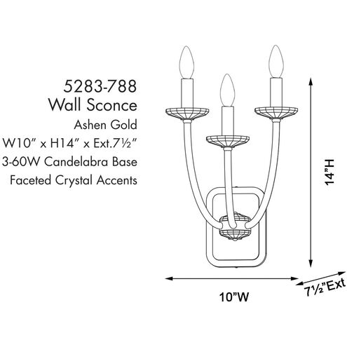 Atella 3 Light 10 inch Ashen Gold Wall Sconce Wall Light
