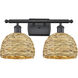 Woven Rattan 2 Light 18 inch Matte Black Bath Vanity Light Wall Light