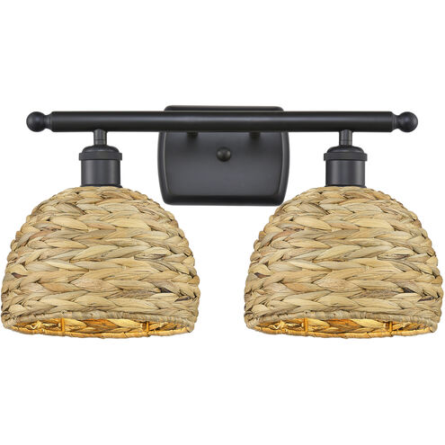Woven Rattan 2 Light 18 inch Matte Black and Natural Bath Vanity Light Wall Light