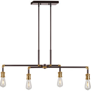 Piper 4 Light 39 inch Black and Antique Brass Linear Chandelier Ceiling Light