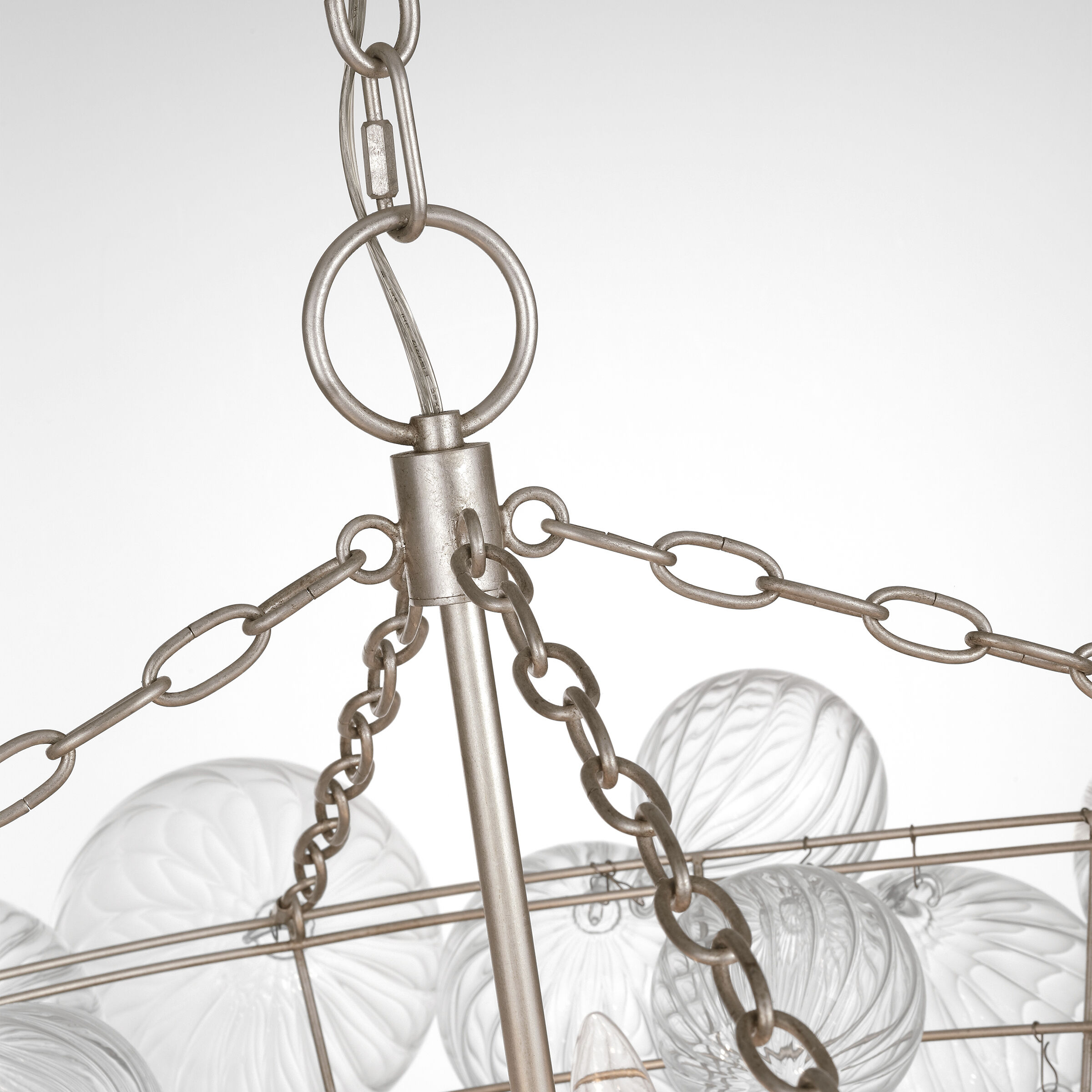 Julie Neill Talia LED 45.5 inch Burnished Silver Leaf and Clear Swirled Glass Chandelier Ceiling Light