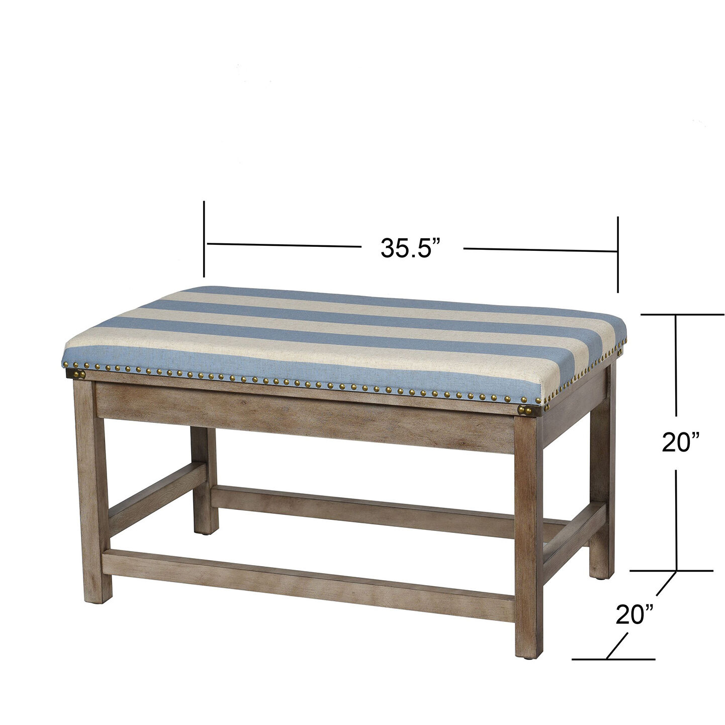 Bay St. Louis White Washed and Cream and Blue Bench