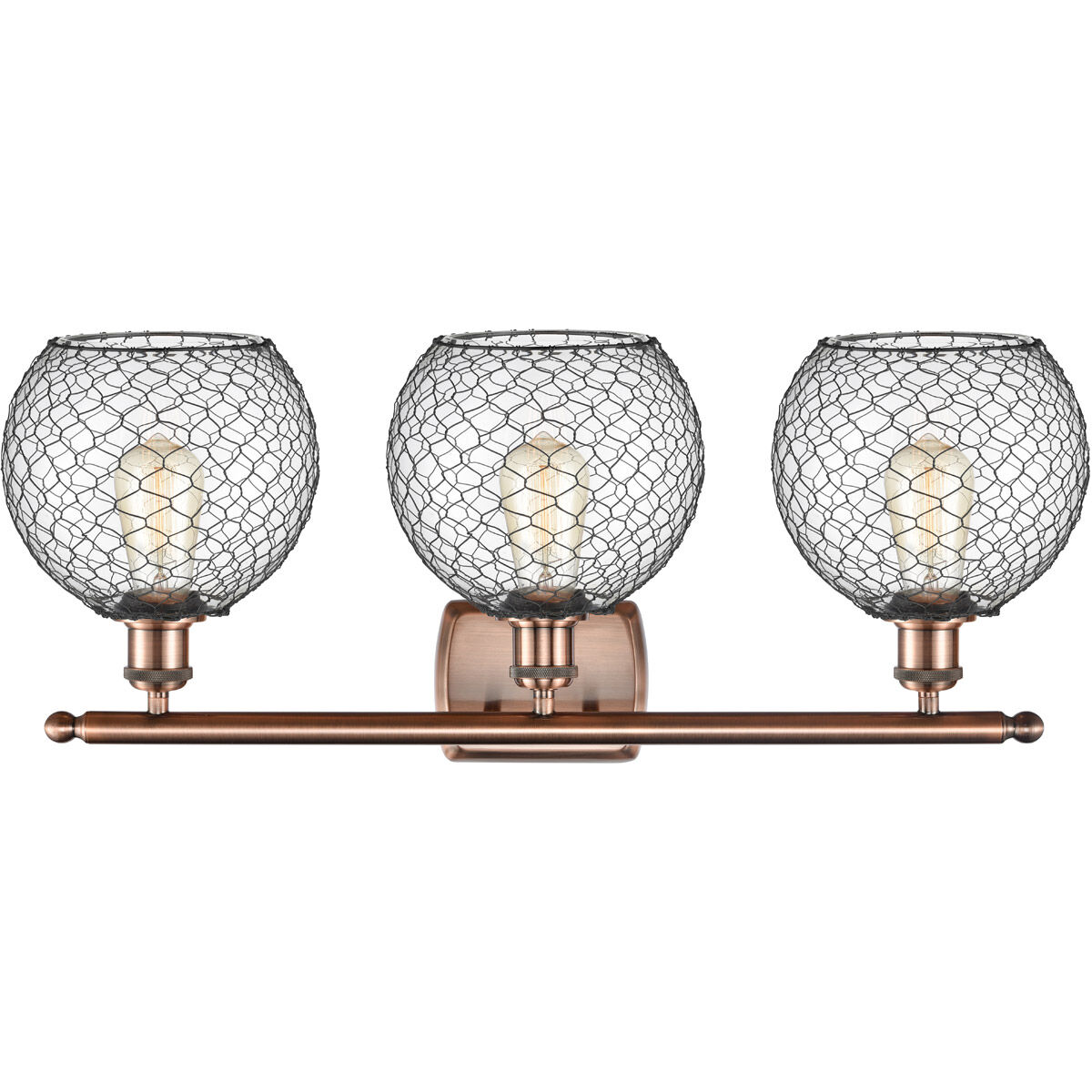 Ballston Farmhouse Chicken Wire LED 26 inch Antique Copper Bath Vanity Light Wall Light, Ballston