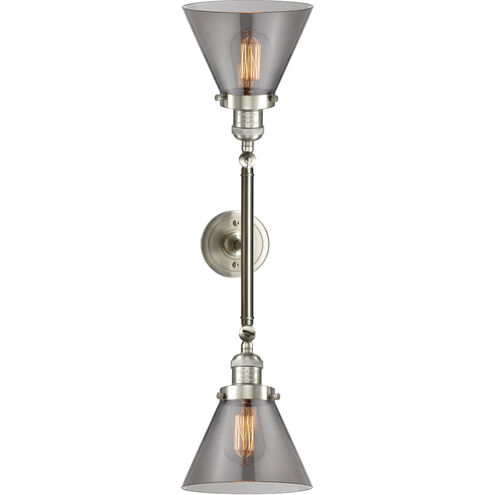 Franklin Restoration Large Cone LED 18 inch Brushed Satin Nickel Bath Vanity Light Wall Light in Plated Smoke Glass, Franklin Restoration