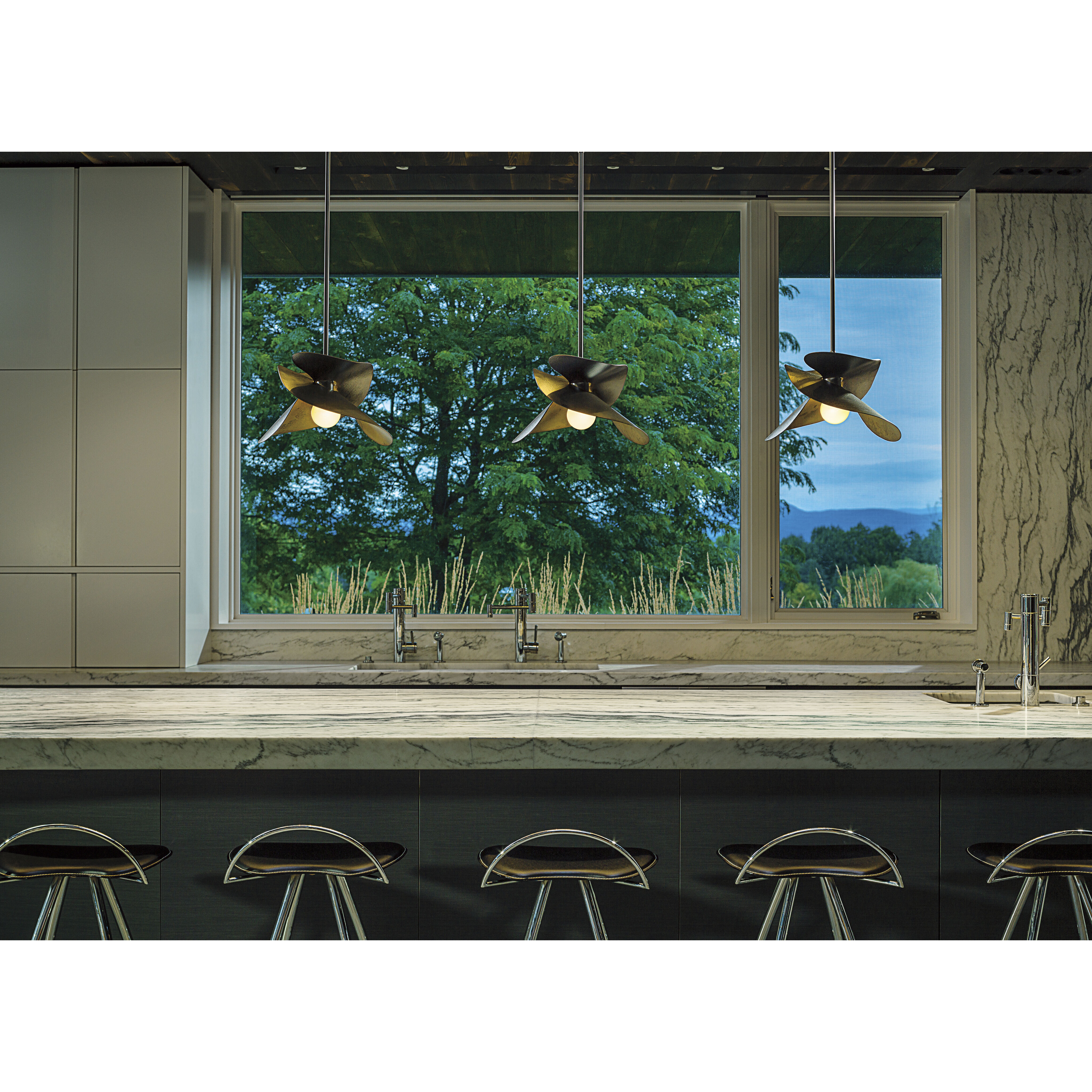 Hibiscus 1 Light 15.4 inch Modern Brass Mini Pendant Ceiling Light, Small