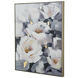 Blooming White Florals Champagne/Blue Hand-Painted Wall Art