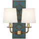 Williamsburg Lightfoot 2 Light 13.5 inch Mayo Teal Wall Sconce Wall Light in Aged Brass