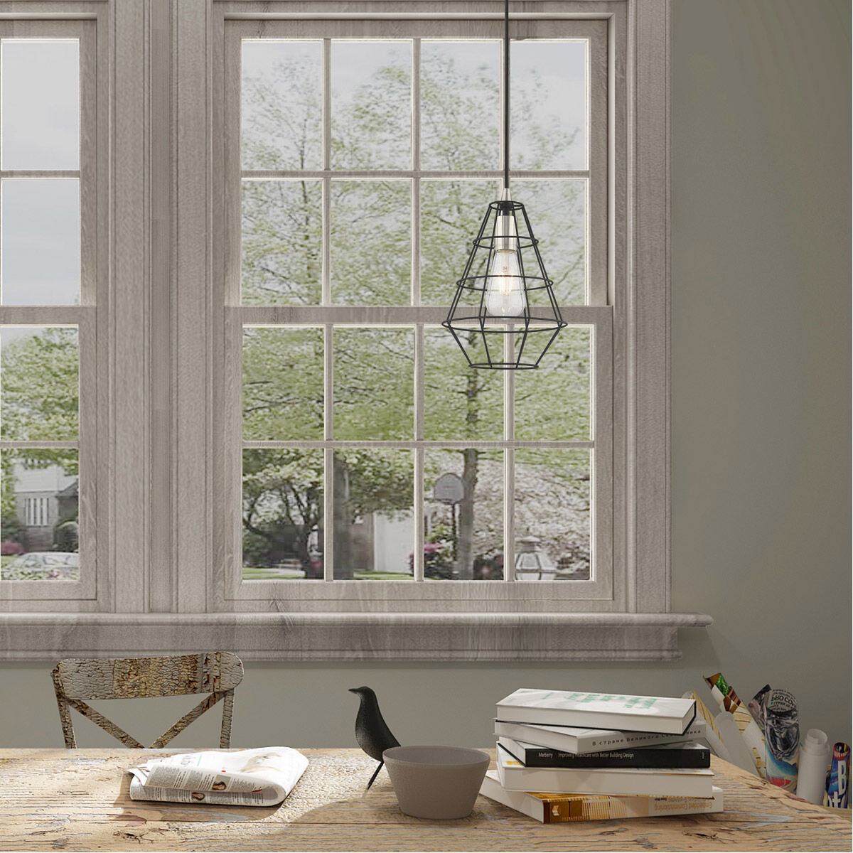 Geometric 1 Light 8 inch Black Mini Pendant Ceiling Light