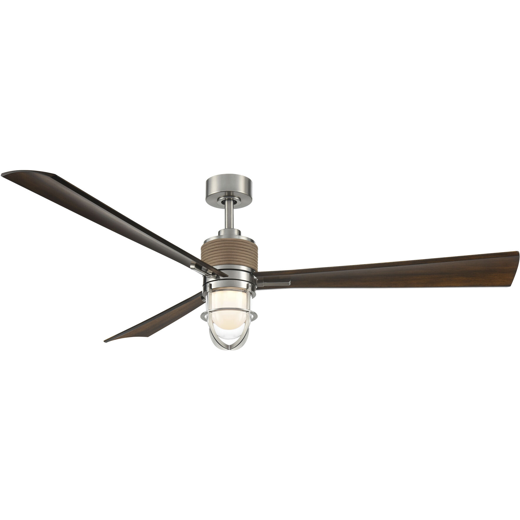 Nauticus 65 inch Brushed Nickel Wet with Distressed Koa Blades Smart Indoor/Outdoor Ceiling Fan in Brushed Nickel/Distressed Koa