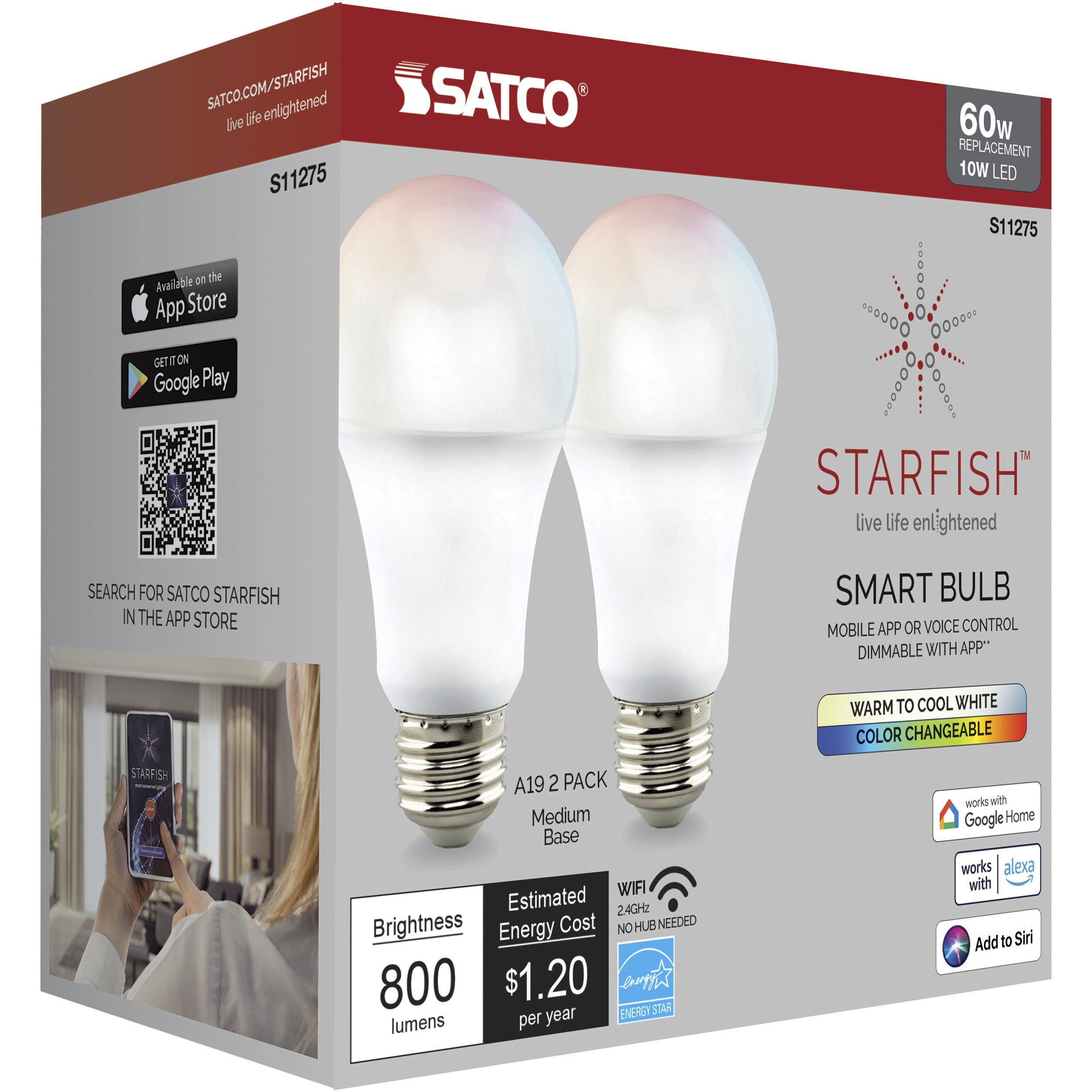 Starfish LED A19 Medium 10.00 watt 2700K-5000K Light Bulb