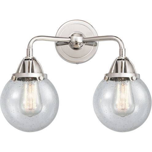 Nouveau 2 Beacon LED 14 inch Polished Chrome Bath Vanity Light Wall Light in Seedy Glass