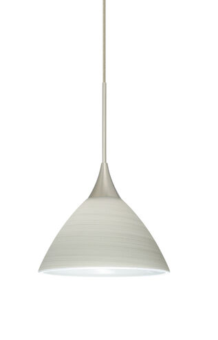 Domi 1 Light Satin Nickel Pendant Ceiling Light in Chalk Glass, Halogen