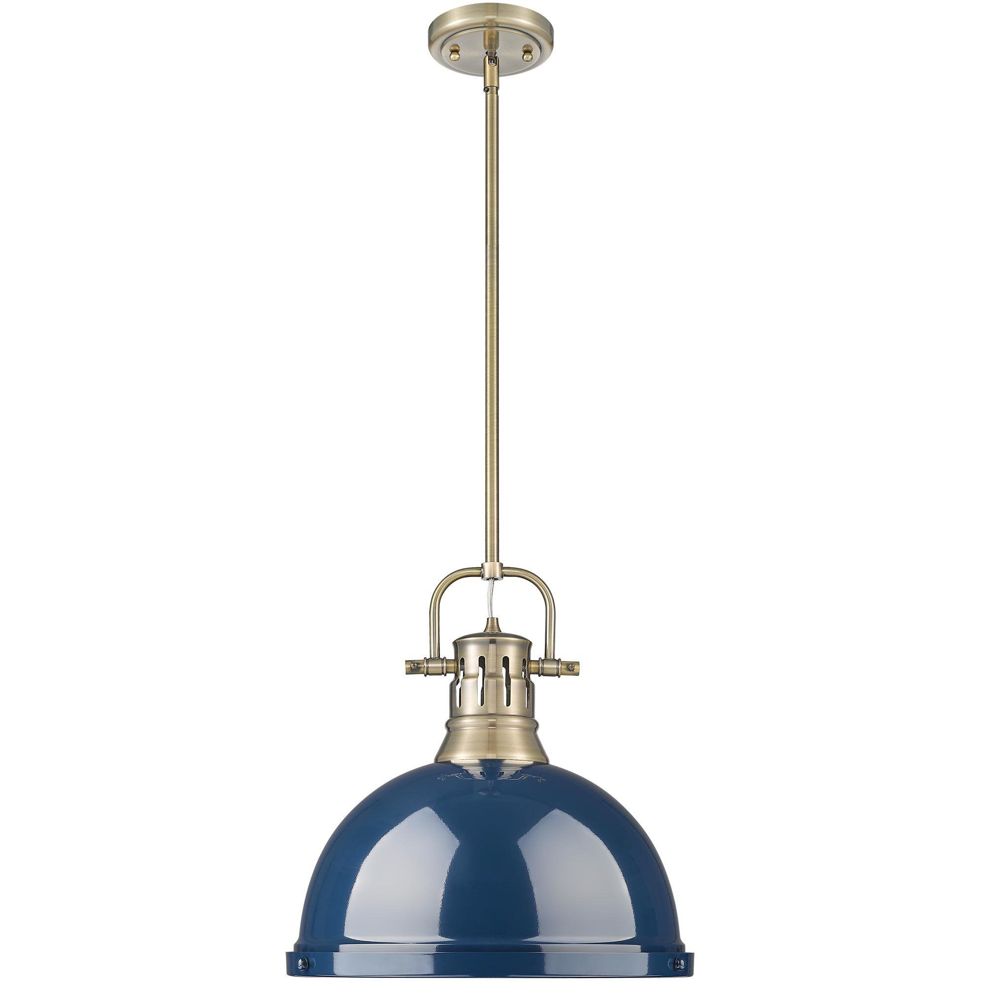 Yep Duncan 1 Light 14 inch Aged Brass Pendant Ceiling Light in Navy