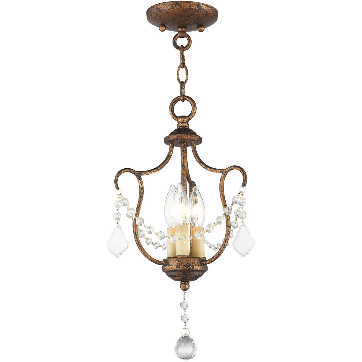Chesterfield 3 Light 10 inch Hand Applied Venetian Golden Bronze Convertible Mini Pendant/Ceiling Mount Ceiling Light