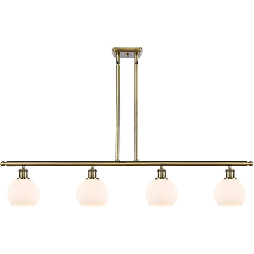 Ballston Athens 4 Light 48 inch Antique Brass Island Light Ceiling Light in Matte White Glass