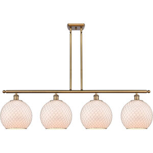 Ballston Large Farmhouse Chicken Wire 4 Light 48 inch Brushed Brass Island Light Ceiling Light in White Glass with Nickel Wire, Ballston