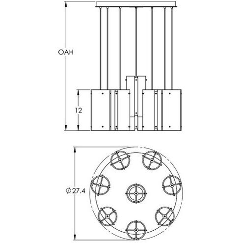 Textured Glass 8 Light Burnished Bronze Chandelier Ceiling Light, Round Multi-Port
