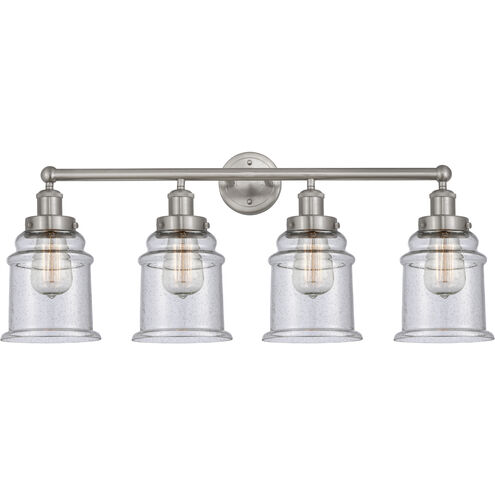 Edison Canton 4 Light 33 inch Brushed Satin Nickel Bath Vanity Light Wall Light in Seedy Glass