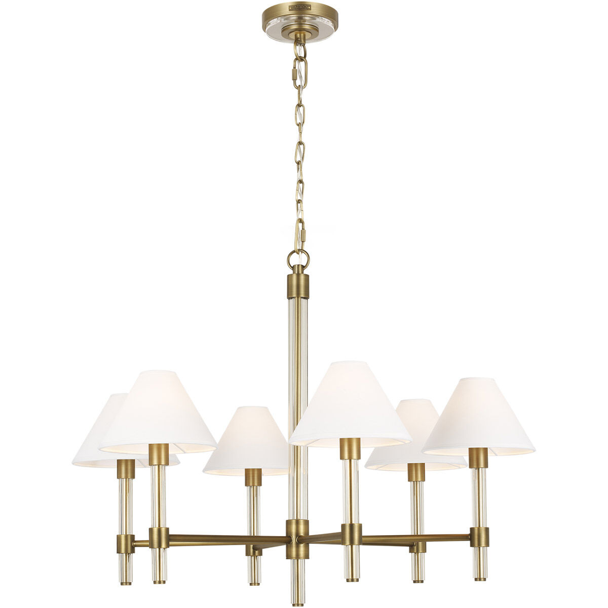 Robert 6 Light 32 inch Time Worn Brass / Clear Acrylic Chandelier Ceiling Light