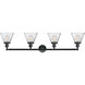 Franklin Restoration Large Cone 4 Light 44 inch Matte Black Bath Vanity Light Wall Light in Clear Glass, Franklin Restoration