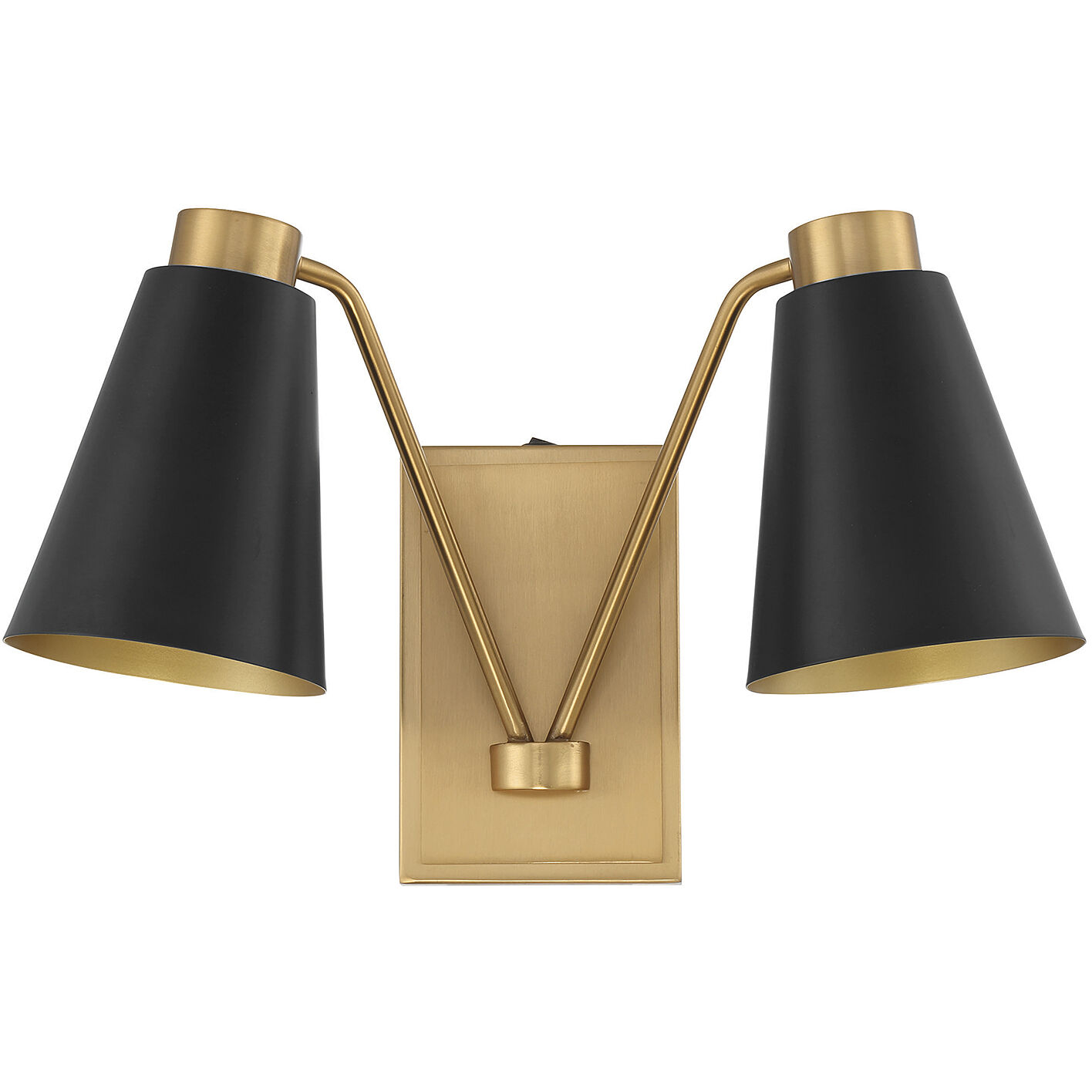 Modern 2 Light 17.5 inch Matte Black with Natural Brass Wall Sconce Wall Light