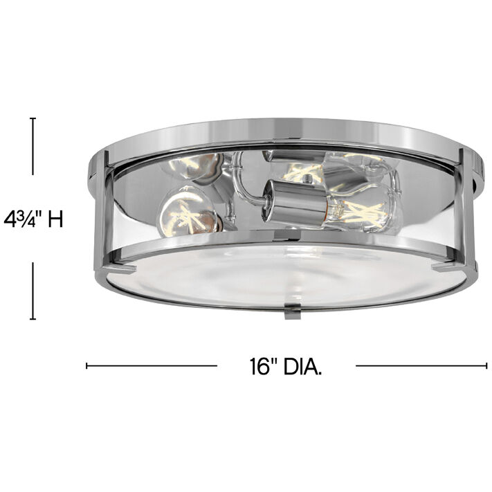 Lowell 3 Light 16 inch Chrome with Clear glass Foyer Light Ceiling Light, Flush Mount