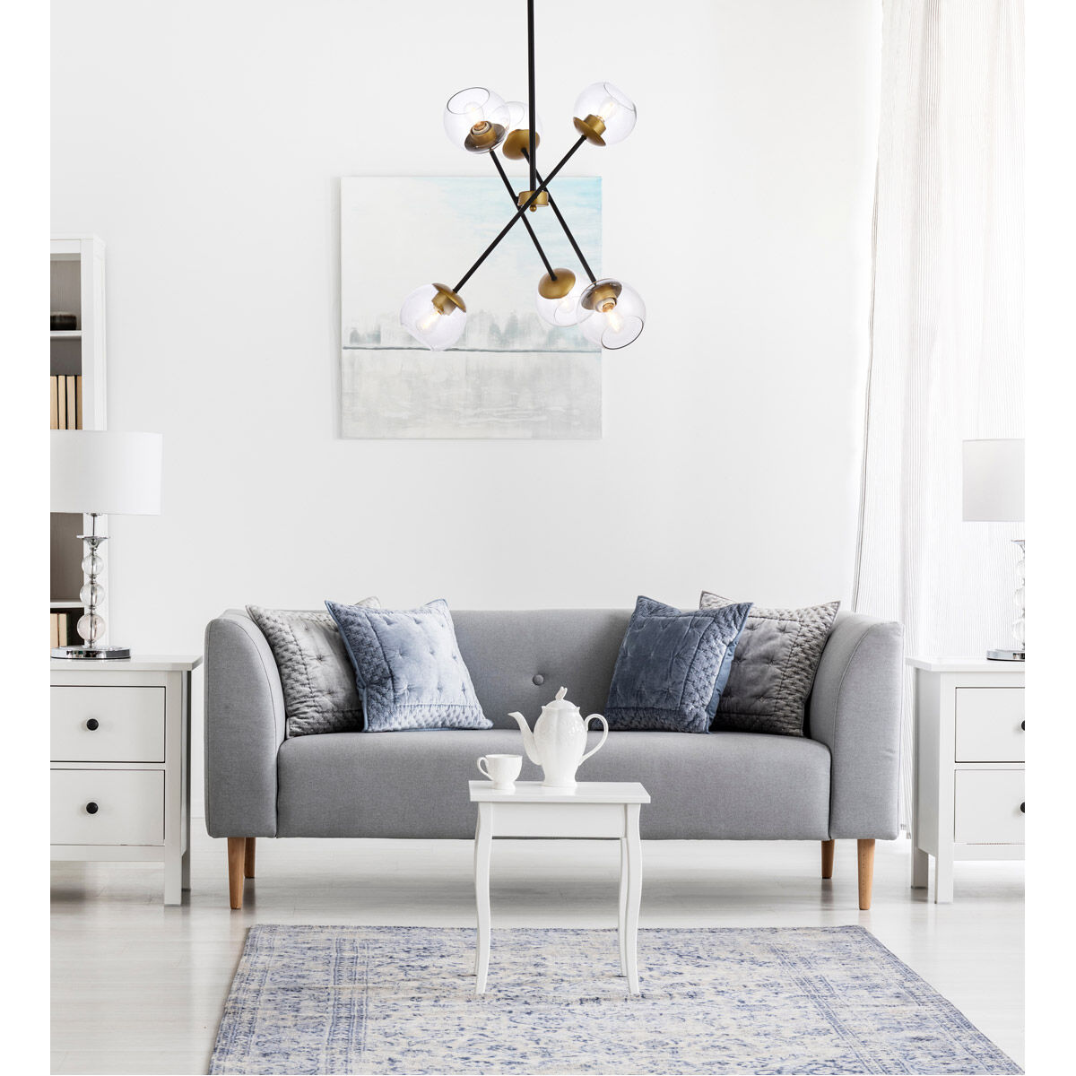 Axl 6 Light 24 inch Black and Brass Pendant Ceiling Light