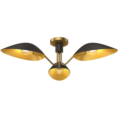 Alora Mood Oscar 3 Light 31.75 inch Aged Gold and Matte Black Semi Flush Mount Ceiling Light