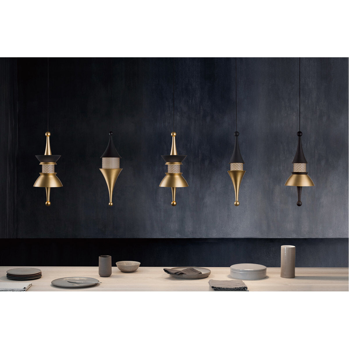 Chess 9 inch Brushed Matte Black / Brushed Champagne Pendant Ceiling Light