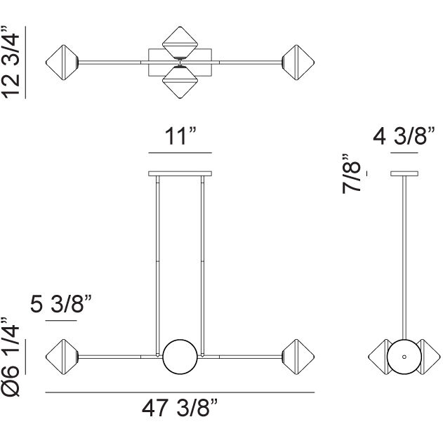 Novo 4 Light 12.75 inch Black Pendant Ceiling Light in Black and Opal Glass