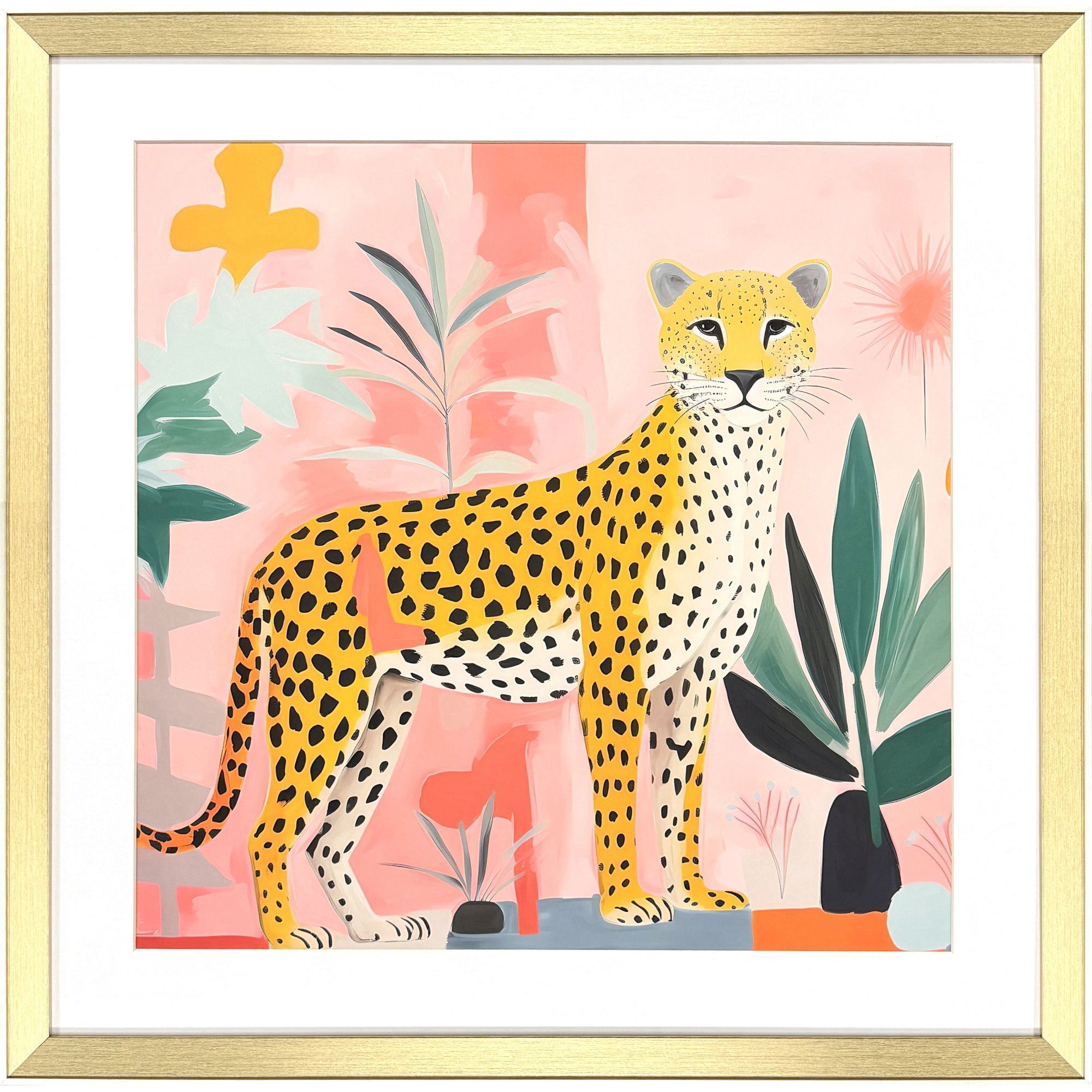 Pet Cheetah Orange and Green and Pink and Black Framed Art, Propac