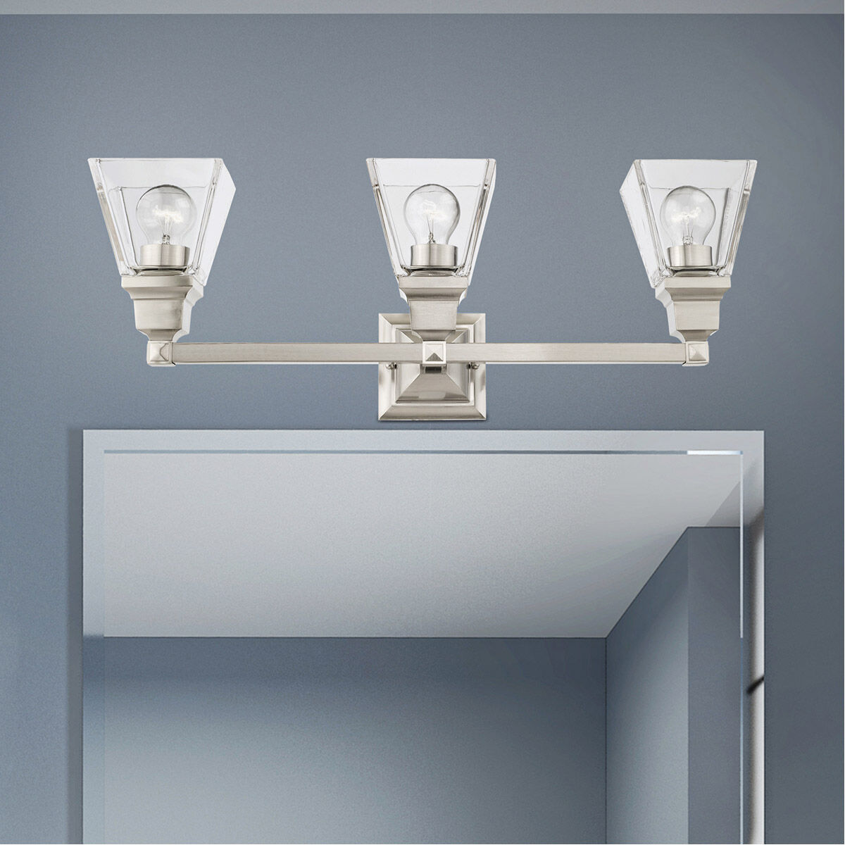 Mission 3 Light 25 inch Brushed Nickel Vanity Sconce Wall Light